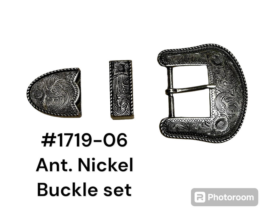 3 piece buckle set ant. nickel