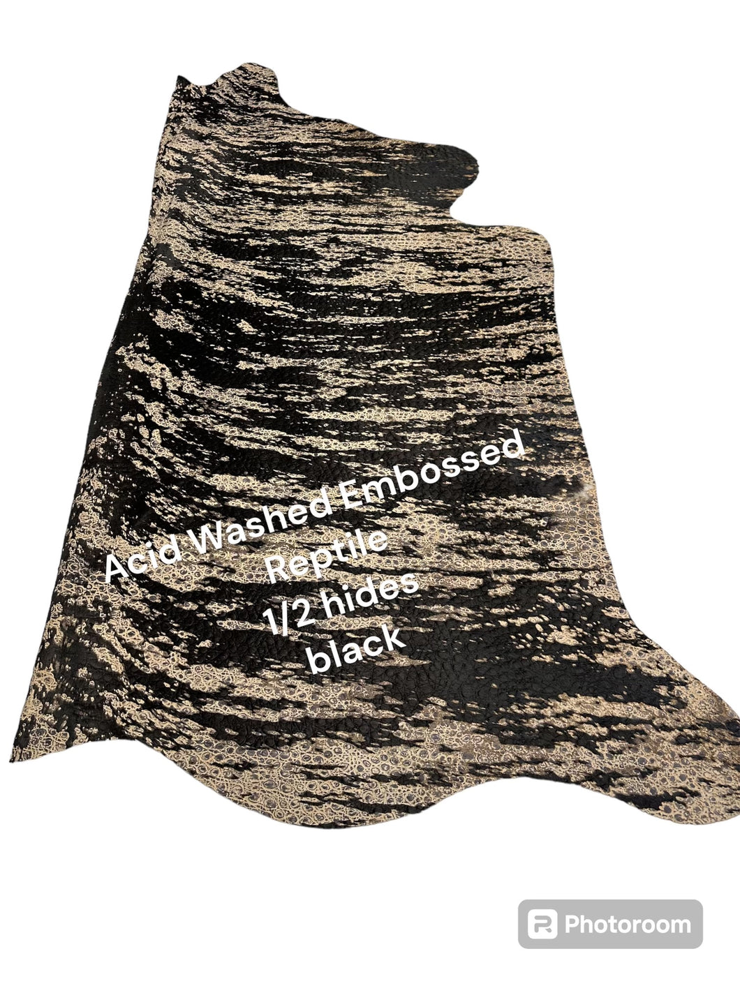 Acid Wash Black Embossed Reptile 1/2 Hide