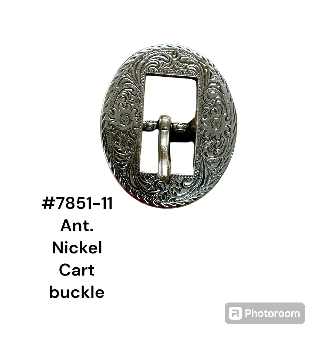 Ant. Nickel engraved cart buckles